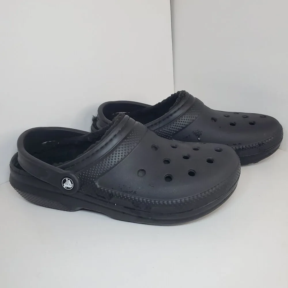 Crocs Classic Lined Unisex Black Slip-On Faux Fur Clog Mens 8 Womens 10 Winter